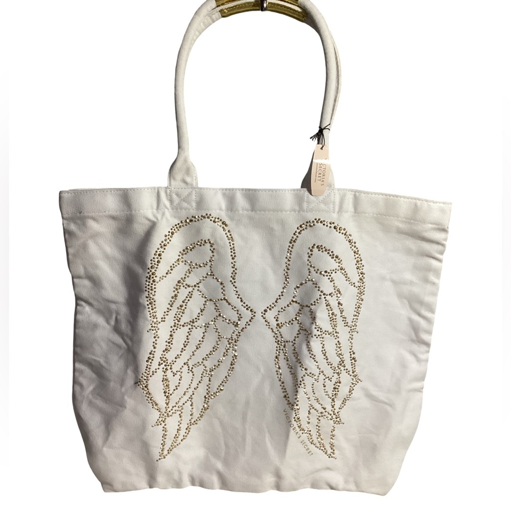 Victoria's Secret White Tote with Gold Angel Wings